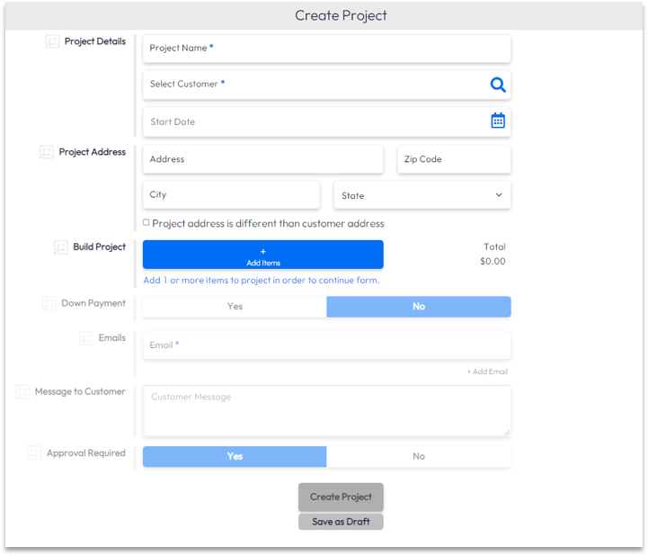 Project 2 Payment Create Project Screen Shot